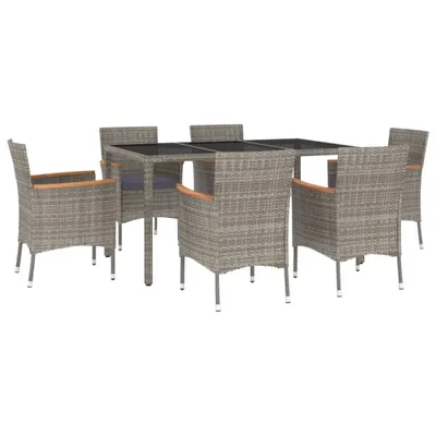Produktbild von vidaXL 7-tlg. Garten-Essgruppe mit Kissen Grau Poly Rattan