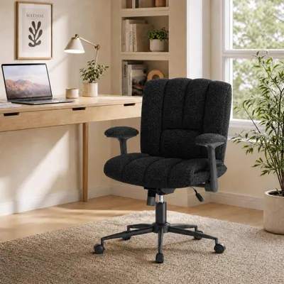 Produktbild von Verstellbarer Criss Cross Stuhl mit Armlehnen, Schminktisch Stuhl, Ergonomischer Drehstuhl, Komfortabler Schreibtischstuhl, Höhenverstellbar,Schwarz