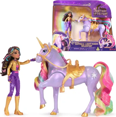Produktbild von Unicorn Academy - Sophia und Licht-Magie Wildstar Set, ca. 12 cm Originalfiguren zur Netflix Serie, mit Mähne, Schweif sowie magischer Leuchtfunktion und Regenbogensternen, ab 4 Jahren, Modepuppe, Weiblich, 4 Jahr(e), Mädchen, Lichteffekte, 241 mm