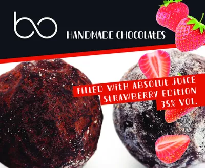 Produktbild von Feinste handgefertigte Pralinen I Füllung aus Schokolade und ABSOLUT Vodka Strawberry Edition 35% vol. I (16 x 15g) I bo Handmade Chocolates