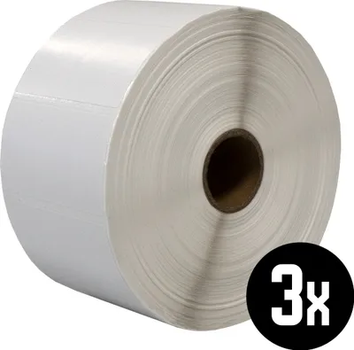 Produktbild von DULA Etiketten - Kompatibel mit Zebra 57x32mm - Weiß - Permanent - 3 Rollen - 2100 Etiketten pro Rolle - Kern 25mm