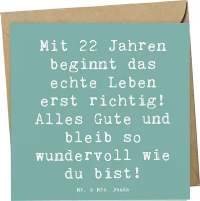 Produktbild von Mr. & Mrs. Panda Klappkarte Spruch 22. Geburtstag - Meeresbrise - Geschenk, echtes Leben, doppelkarte, bleib wundervoll, Humor, Geburtstagsfeier, Glückwünsche, Grußkarte