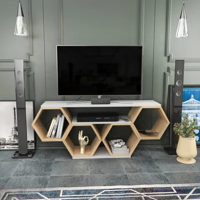 Produktbild von Skye Decor, Bal - White, Sonomo, Fernsehtisch, Weiß, 100 % MELAMINBESCHICHTETE SPANPLATTEN, 140 x 29,6 x 55,5 cm