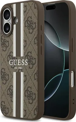 Image de GUESS Étui pour téléphone portable iPhone 17, Guess Hardcase 4G Printed Stripes avec MagSafe, marron