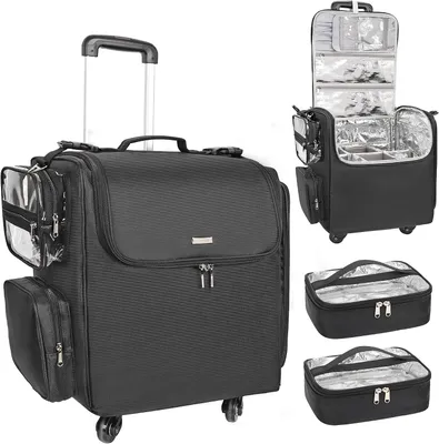 Immagine prodotto di Carrello per trucchi - Valigetta per cosmetici - Uso professionale - Scomparti regolabili - 37 x 25 x 40 cm - Nero