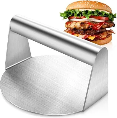Produktbild von Famanu Burgerpresse aus Edelstahl - 13,5 cm, runde Grillpresse