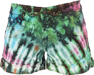 Produktbild von Batik Jeans Pantys, Unikat Shorts, Unikat Kurze Hose - Grün/blau/bunt, Damen, Mehrfarbig, Baumwolle, Größe: XL