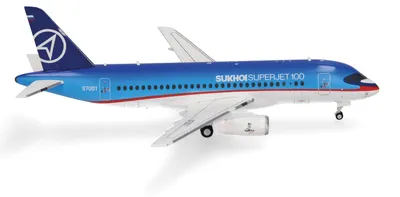Flugzeugmodell Superjet 100, Maßstab 1:200, Metall, blau