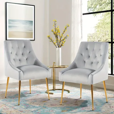 Productafbeelding van Bureaustoel – Werkstoel – Mid-Century Modern Design – Fluwelen Bekleding – Metalen Frame – Verstelbaar – Set van 2