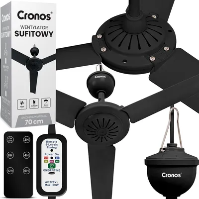 Productafbeelding van Cronos FC11-70 Plafondventilator, 70 cm, zwart + afstandsbediening