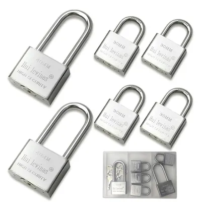 Immagine prodotto di Set di 6 lucchetti con chiave, di cui 4 con corpo corto da 30 mm e 2 con corpo lungo da 40 mm, tutti con la stessa chiave