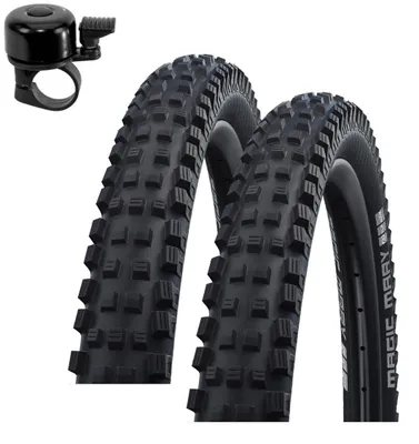 Immagine prodotto di 2 pneumatici per bicicletta Schwalbe Magic Mary Performance Addix, misura 29 x 2,40 (62-622), colore nero, inclusa una campanella per bicicletta