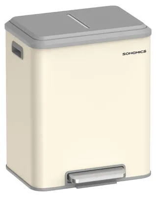 Image de Poubelle de tri à deux compartiments - Acier - Beige sable - 41,7 x 33,2 x 49,4 cm - 2 x 15 litres