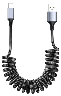 Obrázek produktu pro INF Pružný zatahovací datový kabel — nylonový opletený USB-A na USB-C, rychlé nabíjení QC/FCP/AFC, CarPlay kompatibilní s iPhone 1 m