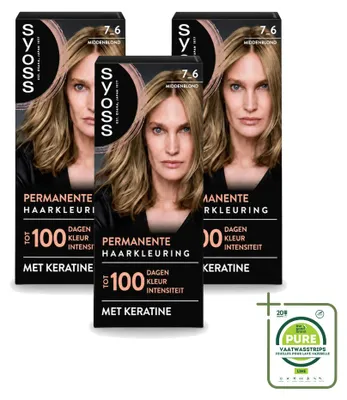 Produktbild von 3 x Syoss Dauerhafte Coloration 7-6 Mittelblond mit Keratin - Großpackung - 3 Stücke