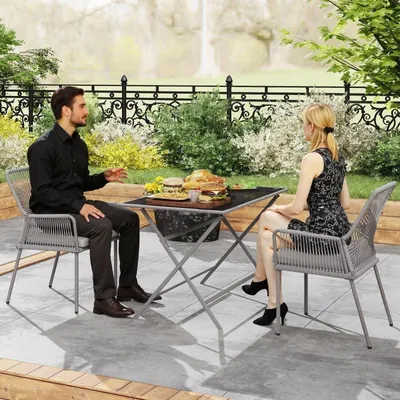 Immagine prodotto di okwish set di 2 sedie da giardino mobili da balcone set di sedie da pranzo due sedie da pranzo in rattan, sedie da pranzo sedia da balcone con cuscini spessi 5 cm e struttura in acciaio, grigio scuro