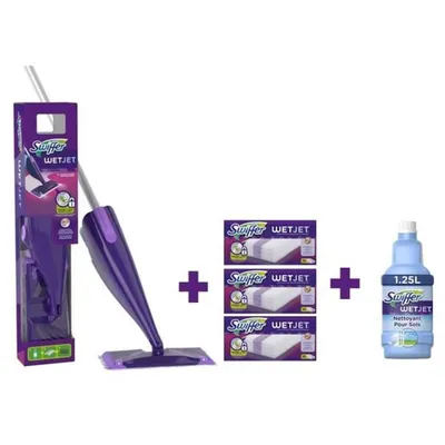 Produktbild von SWIFFER Wetjet 1 Spritzbesen Starterset + 1 Reinigungsflüssigkeit 1,25 L + 30 Tücher