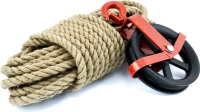 Produktbild von JUTESEIL + UMLENKROLLE 10mm 40 Meter 150mm Baurolle Seilzug Ösenhaken Seilwinde Flaschenzug