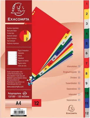 Immagine prodotto di EXACOMPTA 1512E Cartelle in plastica EXACOMPTA, numeri, DIN A4, 12 sezioni