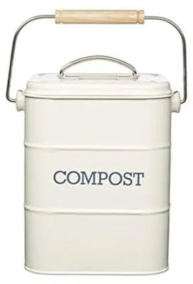 Productafbeelding van KitchenCraft Living Nostalgia keukencompostbak, metaal, 16,5 x 12 x 24 cm, antiek crème