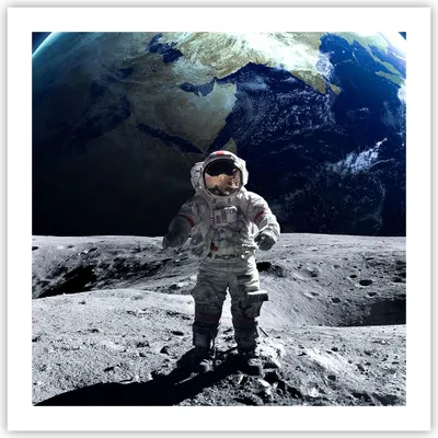 Produktbild von Poster - Poster ohne Rahmen - Astronaut Mond Erde Raum - 60x60 cm - Wand Bild - Wanddeko - Wandbilder - Kunstposter - Wandposter - Bilder - Kunstdruck - Wanddekoration - Wandbild - P2XAC60x60-2864