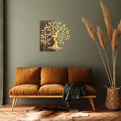 Produktbild von Wallity, Tree- SKL2230, Nussbaum,Gold, Sonstige Wohndekorationen, 58 x 58 cm, 50% Holz (Dicke: 3 cm) / 50% Metall (Dicke: 1