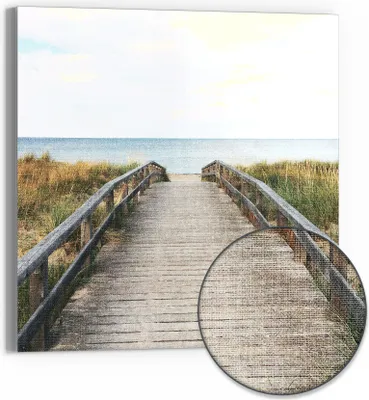 Produktbild von DEQORI Hybrid Leinwand Bild 30x30 cm 'Steg ins Blaue' Wandbild Glas flach modern