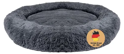 Zdjęcie produktu dla Intirilife puszyste pluszowe legowisko dla psa w kolorze ciemnoszarym o średnicy 80 cm - Miękkie okrągłe antypoślizgowe legowisko dla kota wygodna sofa dla psa sofa dla kota dla psów i kotów