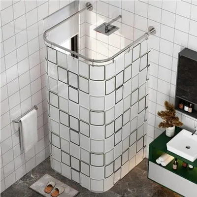 Image de Ibenzoa® Barre de douche en forme de U, réglable, en acier inoxydable, de 85 à 120 cm – inoxydable, sans perçage, pour douche et baignoire