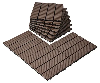 Zdjęcie produktu dla Płytki tarasowe VEVOR, zestaw 10 sztuk, płytki balkonowe 295 x 295 mm, płytki Click, wodoodporna plastikowa podłoga zewnętrzna, podłoga tarasowa na werandę, basen, balkon, ciemnobrązowa
