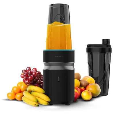 Immagine prodotto di Frullatore monoporzione Cecotec PowerTitanium 1000 Push2Go. Potenza: 1000 W, lame in acciaio inossidabile (6 lame), 2 bicchieri da 700 ml con coperchi.