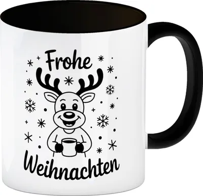 Produktbild von Frohe Weihnachten Cartoon Rentier Kaffeebecher in schwarz
