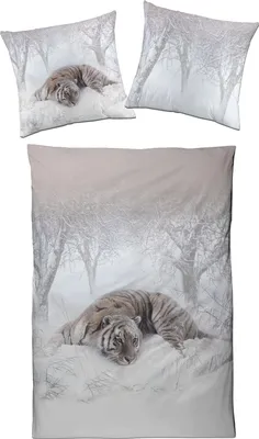Produktbild von Traumschloss Bettwäsche Interlock Jersey - Tiger, Winterlandschaft 135 x 200 cm Tiger, Winterlandschaft