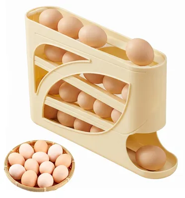 Eierhalter für Kühlschrank, rollender Eierspender, 30 Eier, gelb