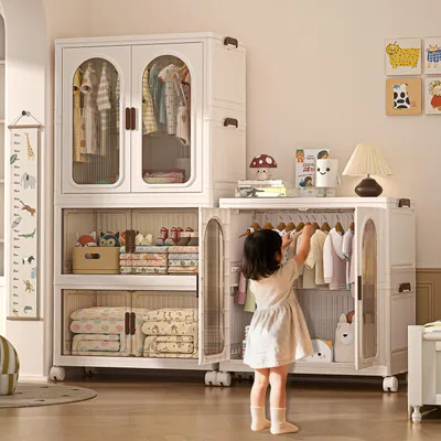 Produktbild von 3Schicht 70cm breit Kleiderschrank,Faltbarer Lagerschrank,Mehrzweckschrank mit magnetische Türen,Geeignet für Wohnzimmer und Schlafzimmer,Lockers,Weiß