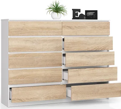 Immagine prodotto di Cassettiera BDW, 10 cassetti, molto spazio in soggiorno, bianco / rovere Sonoma