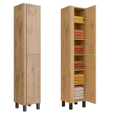 Produktbild von paplinskimoebel Hochschrank Säulenschrank Badzimmer Wand/ Stehend Türen Gästebad Toilette Ariza Links/ Rechts Regal Einlegeböden Beistellschrank WC