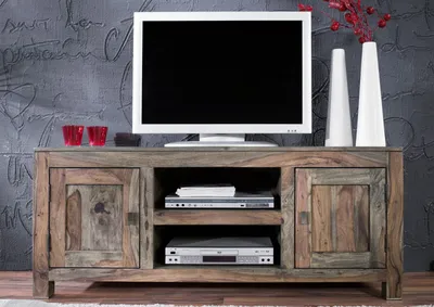 Produktbild von MASSIVMOEBEL24 TV-Board Sheesham 145x45x60 grau geölt NATURE GREY #41