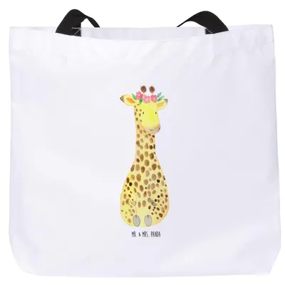 Produktbild von Mr. & Mrs. Panda Stoffbeutel Giraffe Blumenkranz - Weiß - Geschenk, Abenteurer, Pandatasche, Freundin, Reisetasche, Tasche, Laptoptasche, Strandtasche, Tote Bag, Afrika