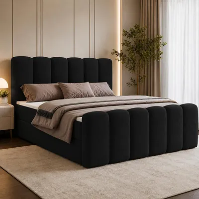 Produktbild von Boxspringbett NOLA 200x200 cm Komplett-Set mit Bettkasten, Bonell-Matratze und Topper, Bouclé Schwarz
