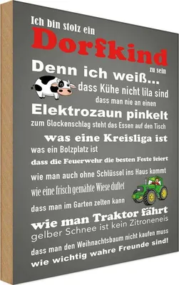Produktbild von vianmo Holzschild 18x12 cm ich bin stolz Dorfkind zu sein Dekoration