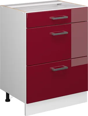 Produktbild von Küchenunterschrank Vicco R-Line Rot Hochglanz 60 cm mit Schubladen, ohne Arbeitsplatte, Model 37720