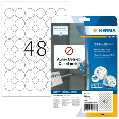 Produktbild von Etiketten A4 weiß Ø 30 mm rund Movables/ablösbar Papier matt 1200 St.