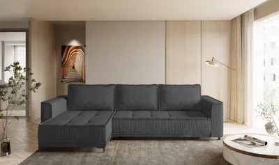 Produktbild von Ecksofa Schlafsofa Sofa JUNA Stoff Terra Dunkelgrau Ottomane Links