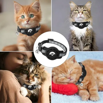 Produktbild von Reflektierendes Katzenhalsband mit Airtag - Katzenkragen mit GPS - Schwarz, geeignet für Katzen