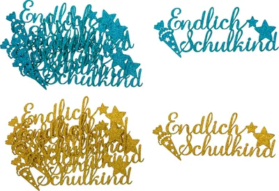 Produktbild von Oblique Unique 12x Endlich Schulkind Konfetti für Schuleinführung Einschulung Schulanfang Streudeko Tischdeko - gold + türkis