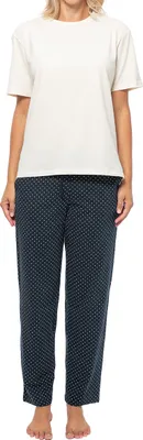 Produktbild von Schiesser Organic Baumwolle Schlafanzug Lounge Set bestehend aus einer langen Hose und einem Kurzarm-Shirt, Weiches Material mit hohem Baumwoll-Anteil, Hautfreundlich und elastisch