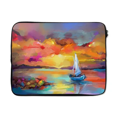 Produktbild von MuchoWow® Laptop Hülle 15 Zoll Malerei - Ölfarbe - Boot - Farben Laptoptasche - Laptoptasche - Sleeve - Rundum-Schutz
