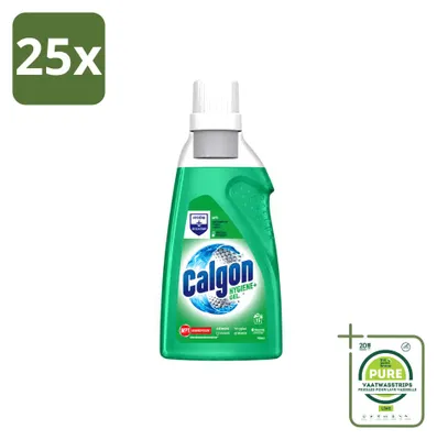 Imagen del producto de 25 unidades de gel limpiador para lavadoras Calgon Hygiene+, 750 ml, pack grande
