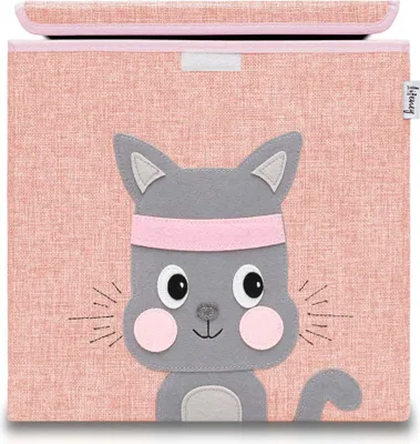 Image de Boîte de rangement Lifeney pour enfants avec couvercle I Jolie boîte à jouets I Boîtes de rangement pour chambre d'enfant I Boîte pliable pour ranger les jouets I Panier de rangement pour enfants (chat rose)
